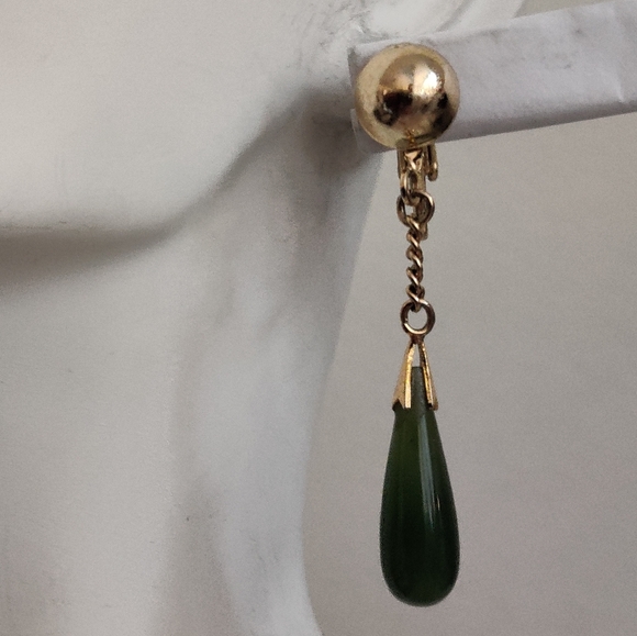 Vintage Genuine Jade Teardrop Earrings - Picture 7 of 14